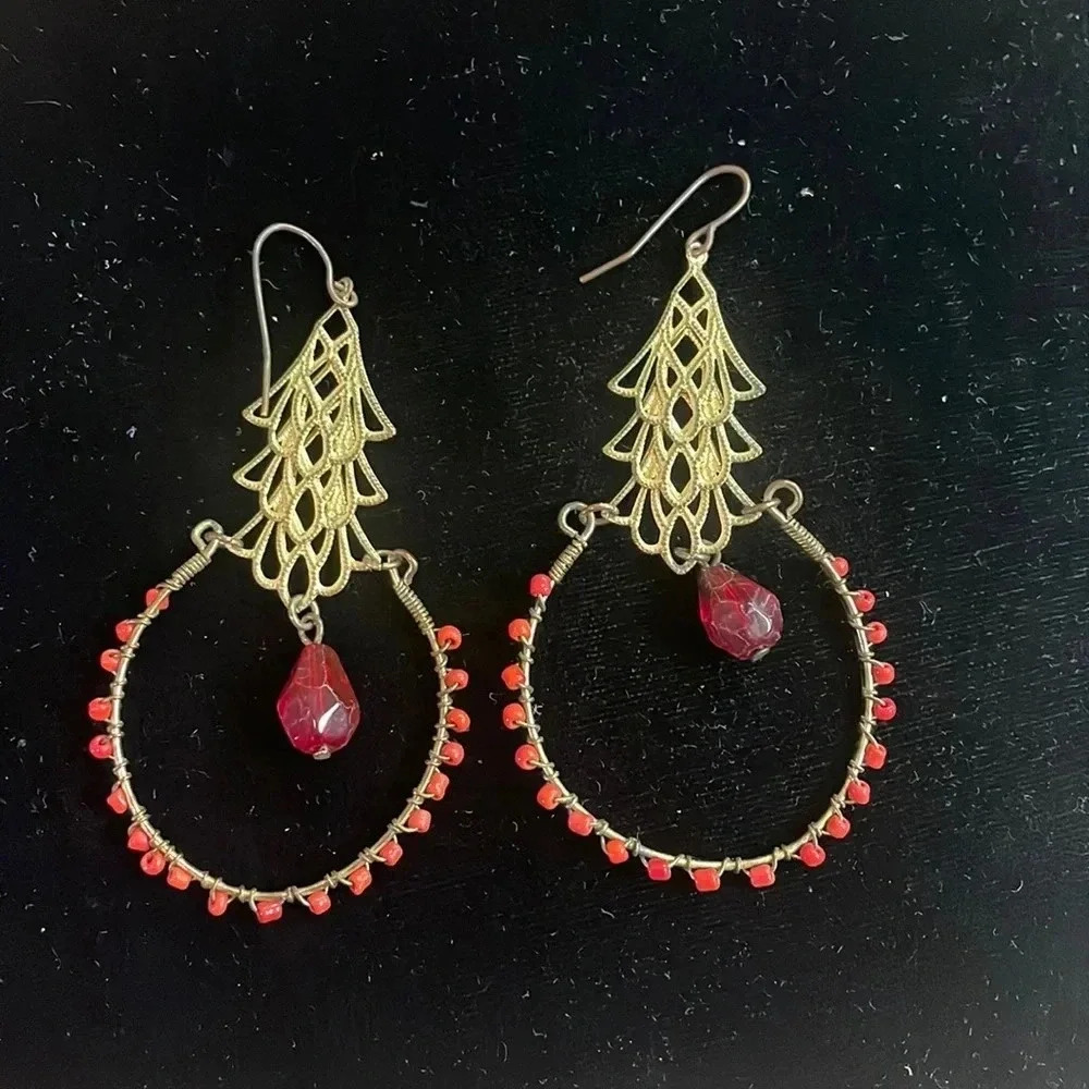 Red & Gold‎ Hoop Earrings